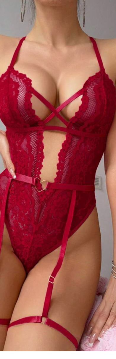Conjunto de body sexy de encaje + liguero para mujer talla m